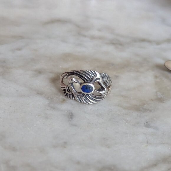 Swans Lapis Lazuli Sterling Silver 925 Intertwined Weave Boho Ring Wedding - Picture 6 of 9